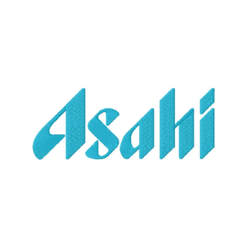 Asahi logo embroidery design showcased on a fabric background, ideal for stitching on apparel and accessories.
