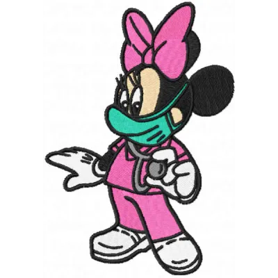 Minnie Mouse nurse embroidery design featuring a whimsical stitching pattern for creative projects.