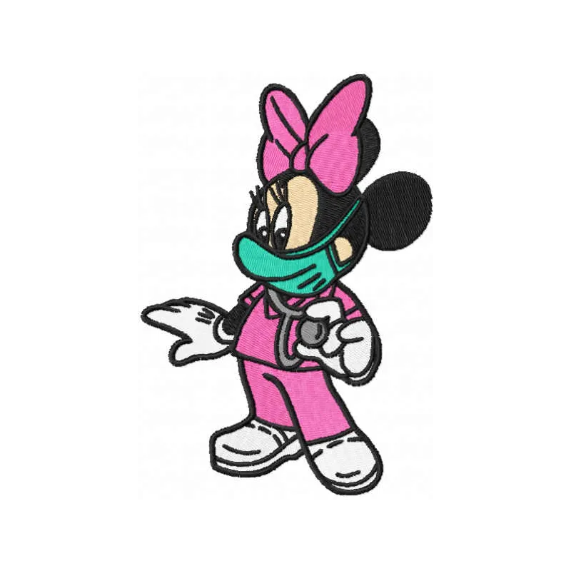 Minnie Mouse nurse embroidery design featuring a whimsical stitching pattern for creative projects.