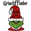 Grinchffindor embroidery design featuring a whimsical blend of Dr. Seuss characters and Harry Potter elements.