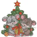 Embroidery design featuring adorable Christmas mice carrying gifts, perfect for festive stitching projects.