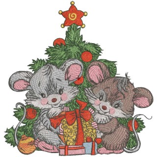 Christmas mice with gifts embroidery design - Embroidery Design