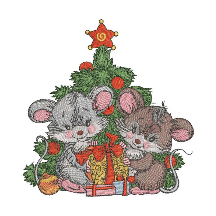 Christmas mice with gifts embroidery design - Embroidery Design