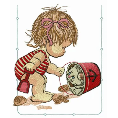 Preview of sand games embroidery design featuring playful motifs for girls and women, perfect for summer apparel.