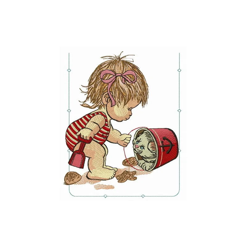 Preview of sand games embroidery design featuring playful motifs for girls and women, perfect for summer apparel.