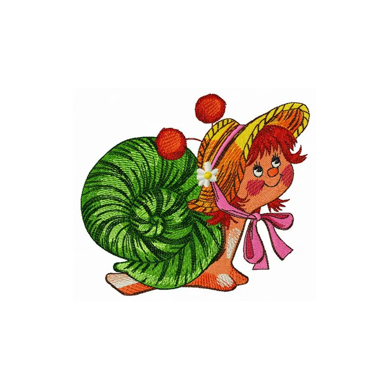 Stylish snail embroidery design showcasing intricate details, perfect for adding charm to various fabric items.