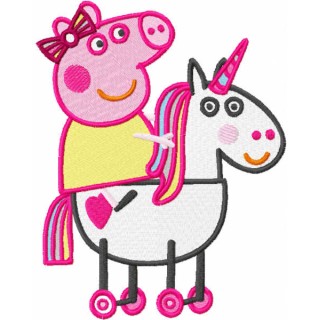 Pig riding horse embroidery design - Embroidery Design