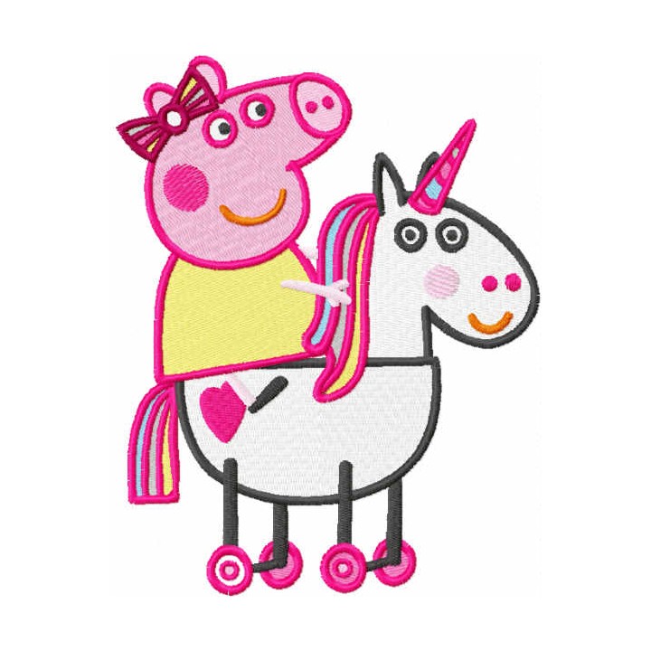 Pig riding horse embroidery design - Embroidery Design