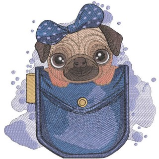Pug in pocket embroidery design - Embroidery Design