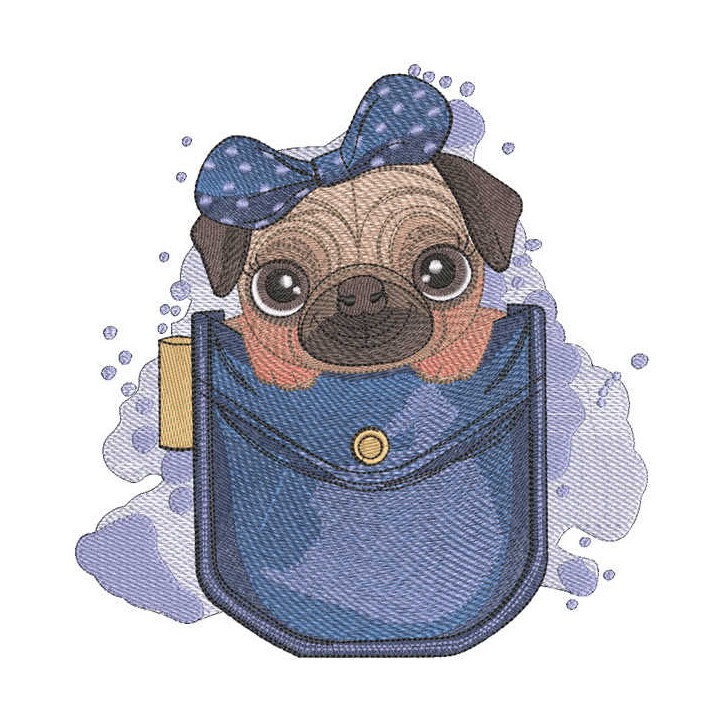 Pug in pocket embroidery design - Embroidery Design