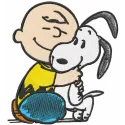 Charlie Brown and Snoopy embroidery design featuring a heartwarming scene, ideal for stitching on t-shirts or tote bags.