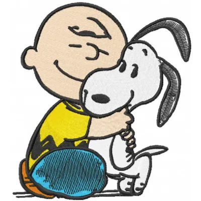 Charlie Brown and Snoopy embroidery design featuring a heartwarming scene, ideal for stitching on t-shirts or tote bags.