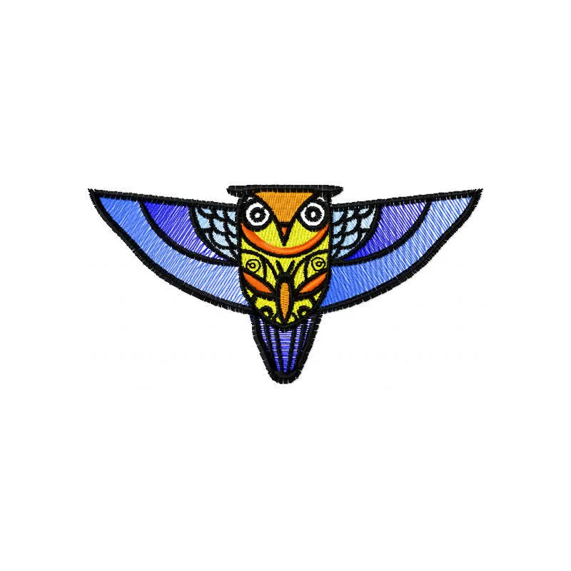 Patterned owl embroidery design featuring intricate details, perfect for stitching on bags or shirts.