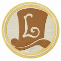 Preview of Professor Layton logo embroidery design, showcasing intricate details ideal for game-themed stitching projects.