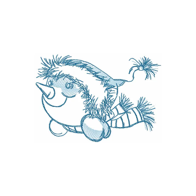 Light blue snowman embroidery design perfect for holiday projects on t-shirts, towels, and baby onesies.