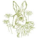 Bunny flower sketch embroidery design showcasing a whimsical rabbit surrounded by blooming flowers.