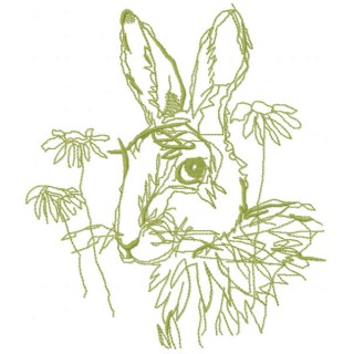 Bunny flower sketch embroidery design - Embroidery Design