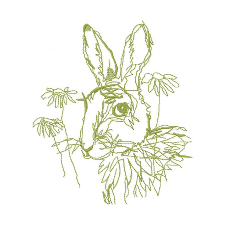 Bunny flower sketch embroidery design - Embroidery Design