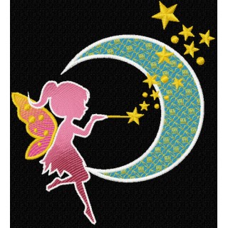 Fairy crescent moon magic wand embroidery design - Embroidery Design