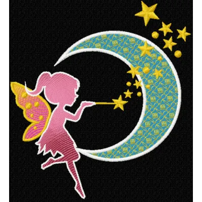 Preview of the fairy crescent moon magic wand embroidery design featuring whimsical patterns and enchanting motifs.