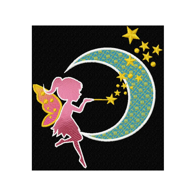 Preview of the fairy crescent moon magic wand embroidery design featuring whimsical patterns and enchanting motifs.