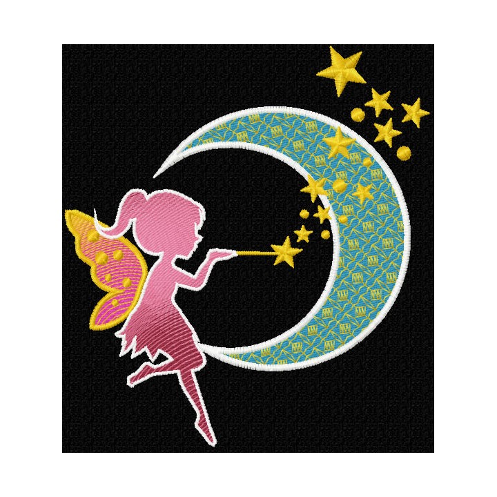 Fairy crescent moon magic wand embroidery design - Embroidery Design