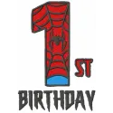First Spiderman birthday embroidery design featuring a playful Spiderman motif for kids' birthday celebrations.