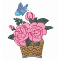 Basket of roses embroidery design showcasing intricate floral patterns for creative stitching projects.