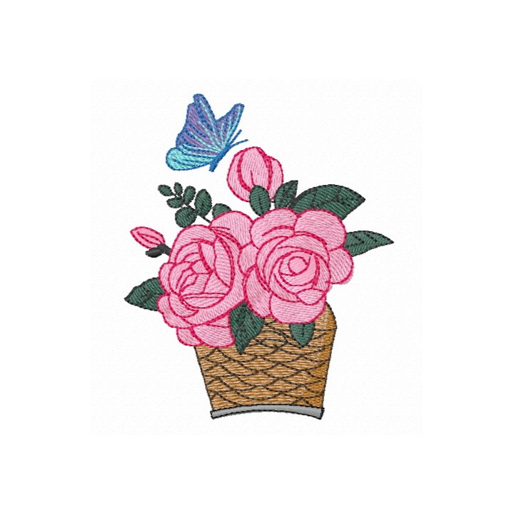 Basket of roses embroidery design - Embroidery Design