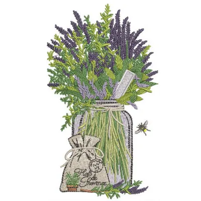 Preview of Provencal herbs embroidery design featuring detailed stitched motifs for kitchen decor.