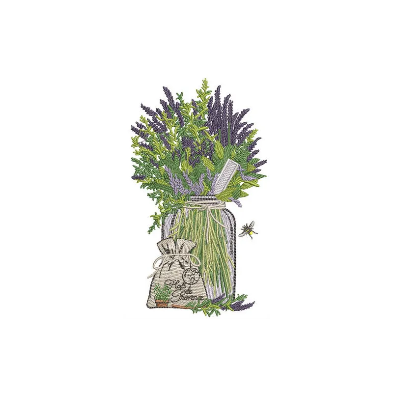 Preview of Provencal herbs embroidery design featuring detailed stitched motifs for kitchen decor.