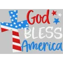 God Bless America embroidery design showcasing patriotic motifs, ideal for stitching on t-shirts and home décor.