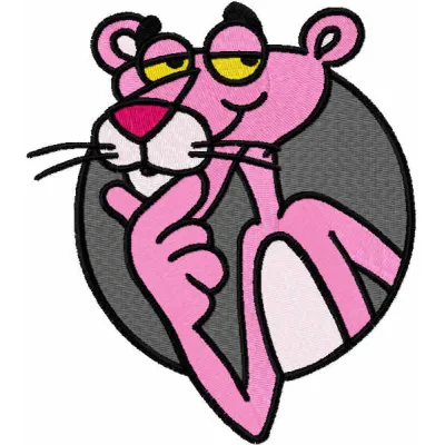 Preview of Pink Panther thinking embroidery design featuring a whimsical character in a thoughtful pose.