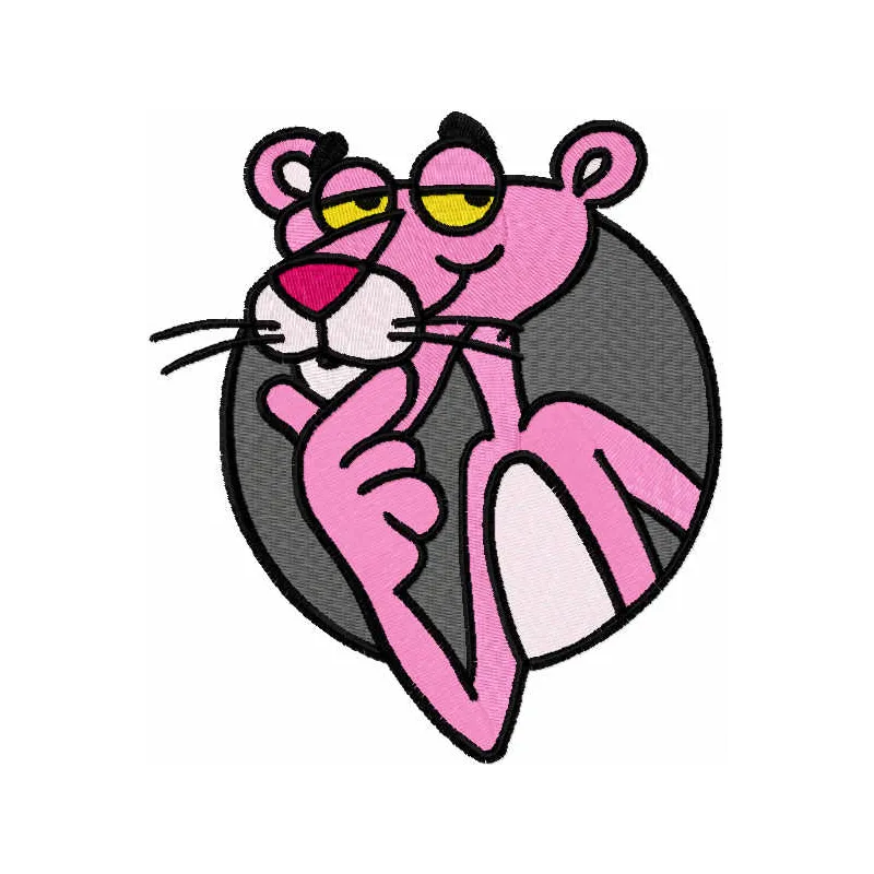 Preview of Pink Panther thinking embroidery design featuring a whimsical character in a thoughtful pose.