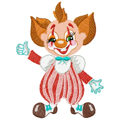 Funny clown embroidery design showcasing a vibrant and playful stitched motif for creative projects.