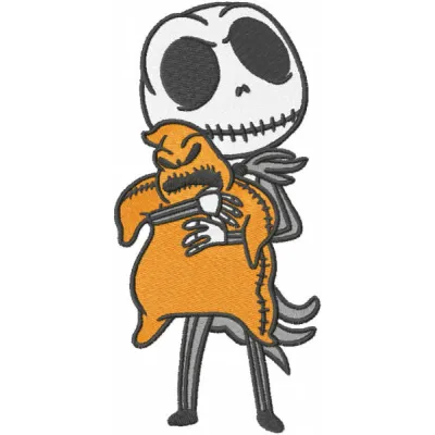 Lock Shock Barrel embroidery design showcasing whimsical characters from The Nightmare Before Christmas.