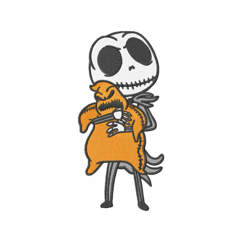 Lock Shock Barrel embroidery design showcasing whimsical characters from The Nightmare Before Christmas.