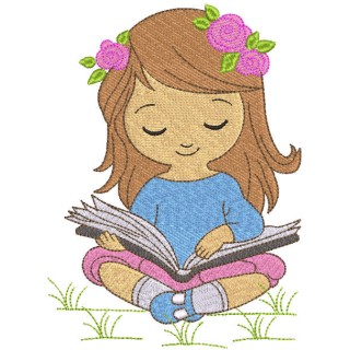 Baby girl with book embroidery design - Embroidery Design
