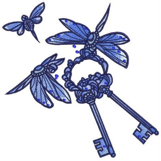 Dragonflies with keys embroidery design - Embroidery Design