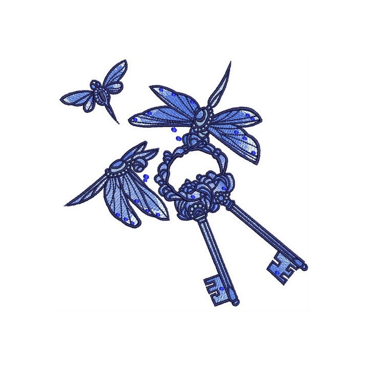 Dragonflies with keys embroidery design - Embroidery Design