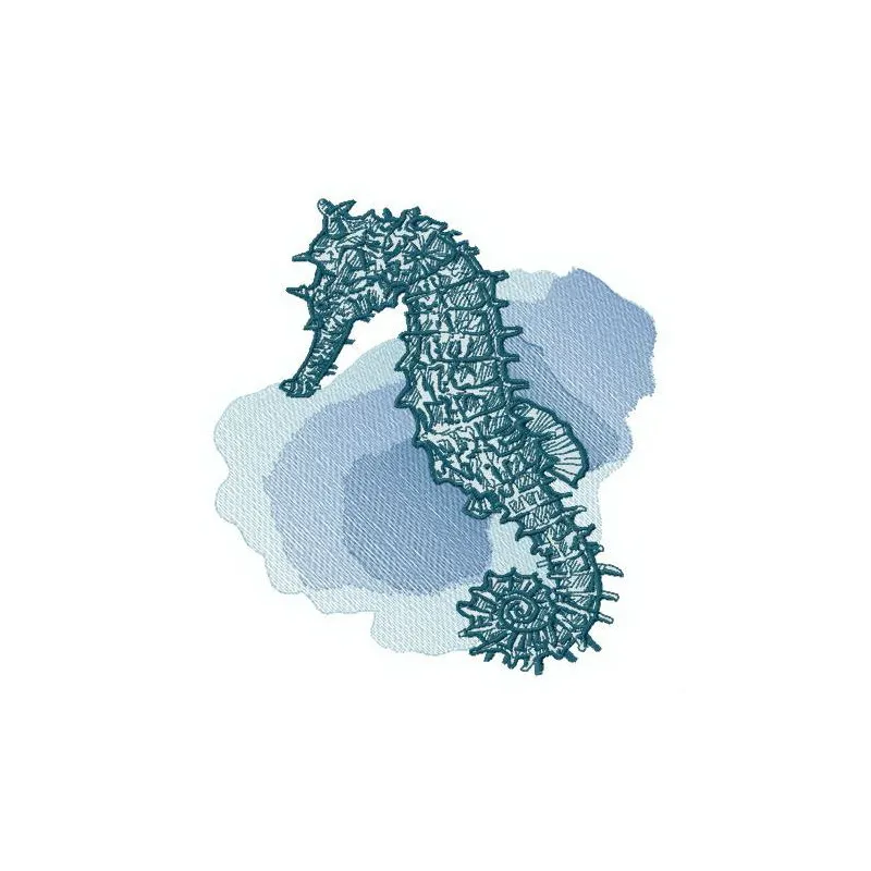 Seahorse at sea depth embroidery design showcasing intricate details of marine life, perfect for ocean-themed projects.