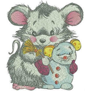 Mouse with snowmouse embroidery design - Embroidery Design