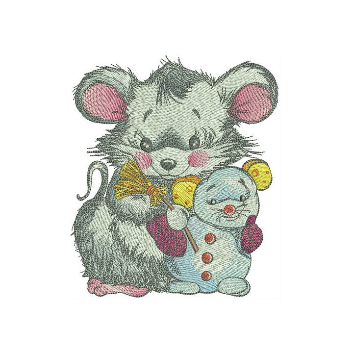 Mouse with snowmouse embroidery design - Embroidery Design