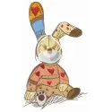Embroidery design of a bunny toy wearing a face mask, perfect for stitching on baby onesies or blankets.