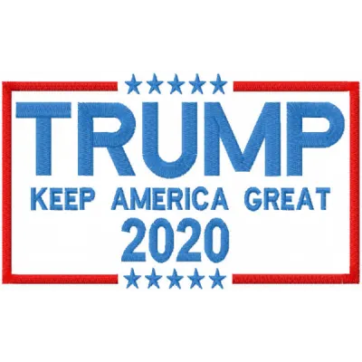 Embroidery design featuring 'Trump Keep America Great 2020' for patriotic stitching projects.