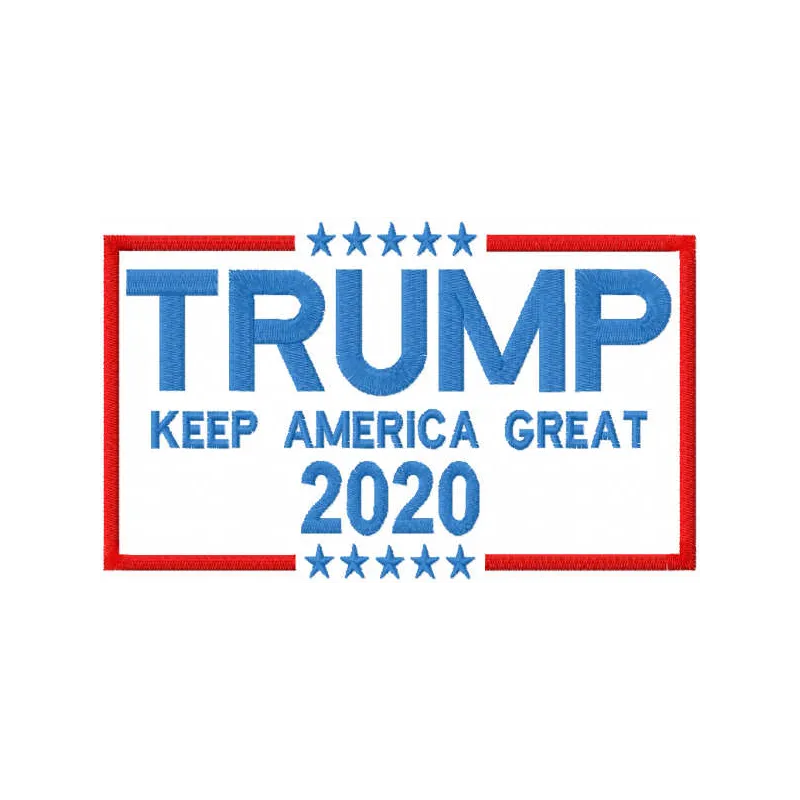 Embroidery design featuring 'Trump Keep America Great 2020' for patriotic stitching projects.