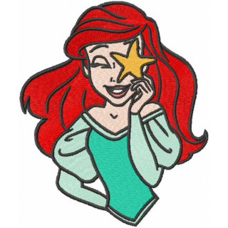 Mermaid with sea star embroidery design - Embroidery Design