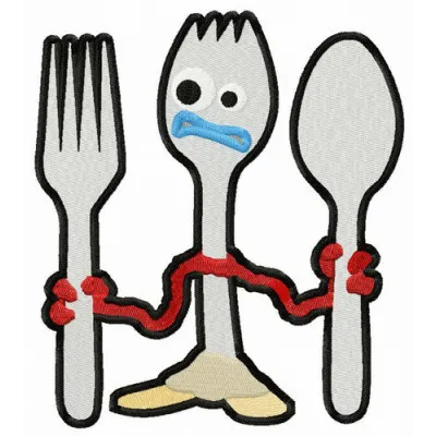 Embroidery design featuring Forky and friends from Toy Story, perfect for stitching on t-shirts or tote bags.