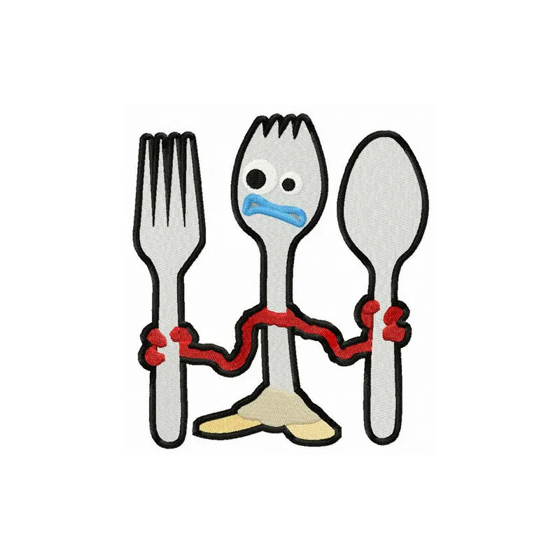 Embroidery design featuring Forky and friends from Toy Story, perfect for stitching on t-shirts or tote bags.