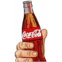 Embroidery design of a Coca Cola bottle held in hand, ideal for stitching on t-shirts or tote bags.